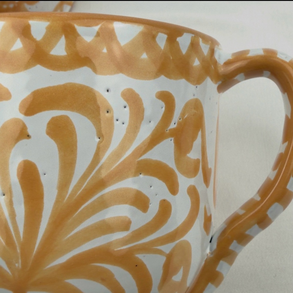 Pomelo Spain Hand Painted Pottery Mug Set 2 Terracotta Peach Bird - Picture 10 of 14